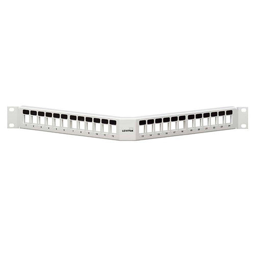 Leviton 49256-W4L, Angled Quickport Patch Panel, 24-Port, 1RU, White