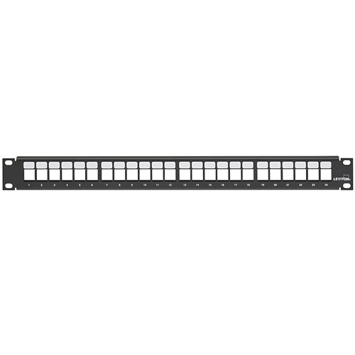 Leviton 49355-H24, Flat Quickport Patch Panel, 24-Port, 1RU, Cable Management Bar not Included, Black
