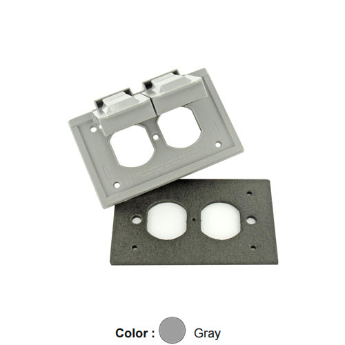 Leviton 4976-FS, 1-Gang Weatherproof Device Cover for Duplex Receptacle, Weather-Resistant, Thermoplastic Nylon, Horizontal FS Box Mount, Self-Closing Covers, Gray, 2 Packs