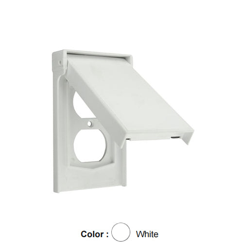 Leviton 4978-W, 1-Gang Weatherproof Device Cover for Duplex Receptacle, Weather-Resistant, Thermoplastic Nylon, Vertical Mounting, Self-Closing Covers, White