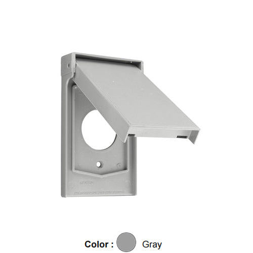 Leviton 4980-GY, 1-Gang Weatherproof Device Cover for Locking 1.60 Inch Hole Receptacle, Weather-Resistant, Thermoplastic Nylon, Vertical Mounting, Self-Closing Covers, Gray