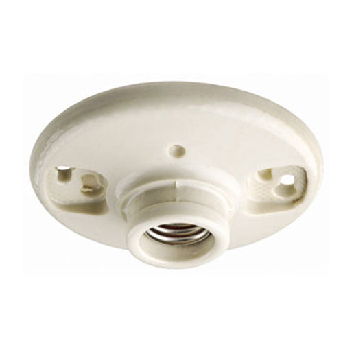 Leviton 49875, Glazed Porcelain Outlet Box Mount Incandescent Lampholder, Medium Base, One-Piece, Keyless, Single Circuit, 660W/250V, 4 Screws with Case Lip, Top Wired, White