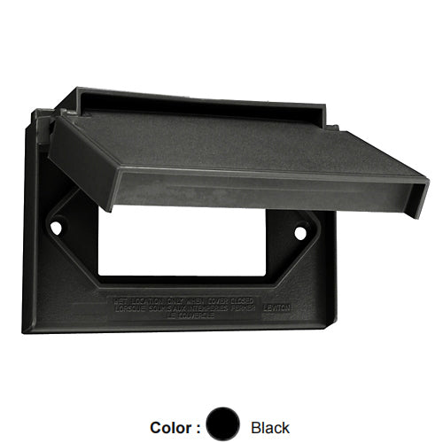 Leviton 4996-E, 1-Gang Weatherproof Device Cover for Decora/GFCI Receptacle, Weather-Resistant, Thermoplastic Nylon, Horizontal Mounting, Self-Closing Covers, Black
