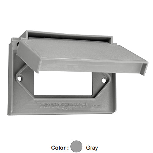 Leviton 4996-GY, 1-Gang Weatherproof Device Cover for Decora/GFCI Receptacle, Weather-Resistant, Thermoplastic Nylon, Horizontal Mounting, Self-Closing Covers, Gray