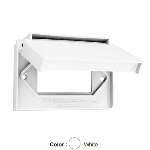 Leviton 4996-W, 1-Gang Weatherproof Device Cover for Decora/GFCI Receptacle, Weather-Resistant, Thermoplastic Nylon, Horizontal Mounting, Self-Closing Covers, White