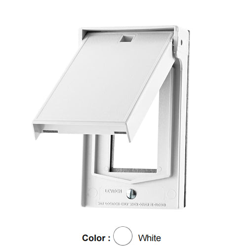 Leviton 4998-W, 1-Gang Weatherproof Device Cover for Decora/GFCI Receptacle, Weather-Resistant, Thermoplastic Nylon, Vertical Mounting, Self-Closing Covers, White
