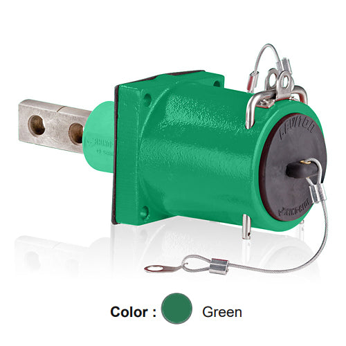 Leviton 49FR2-CG, Rhino-Hide 49 Series Single Pole Female Receptacle, Industrial Grade, 313-777 MCM Cable, Double Hole Bus Bar, 1000 Volt, 1135 Amp Max, Green