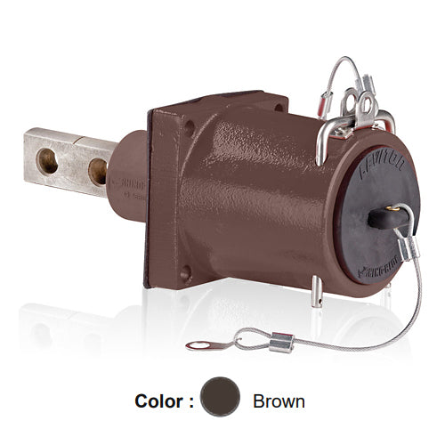Leviton 49FR2-CH, Rhino-Hide 49 Series Single Pole Female Receptacle, Industrial Grade, 313-777 MCM Cable, Double Hole Bus Bar, 1000 Volt, 1135 Amp Max, Brown