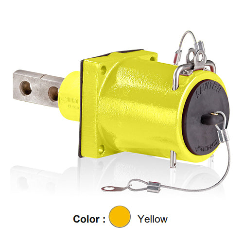 Leviton 49FR2-CY, Rhino-Hide 49 Series Single Pole Female Receptacle, Industrial Grade, 313-777 MCM Cable, Double Hole Bus Bar, 1000 Volt, 1135 Amp Max, Yellow