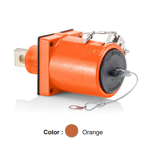 Leviton 49MR1-XO, Rhino-Hide 49 Series Single Pole Male 45 Degree Receptacle, Industrial Grade, 313-777 MCM Cable, Single Hole Bus Bar, 1000 Volt, 1135 Amp Max, Orange