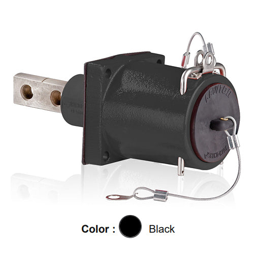 Leviton 49FR2-CE, Rhino-Hide 49 Series Single Pole Female Receptacle, Industrial Grade, 313-777 MCM Cable, Double Hole Bus Bar, 1000 Volt, 1135 Amp Max, Black