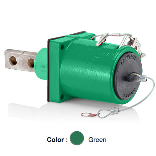 Leviton 49FR2-XG, Rhino-Hide 49 Series Single Pole Female 45 Degree Receptacle, Industrial Grade, 313-777 MCM Cable, Double Hole Bus Bar, 1000 Volt, 1135 Amp Max, Green