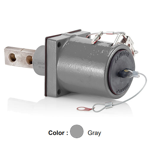 Leviton 49MR2-XGY, Rhino-Hide 49 Series Single Pole Male 45 Degree Receptacle, Industrial Grade, 313-777 MCM Cable, Double Hole Bus Bar, 1000 Volt, 1135 Amp Max, Gray