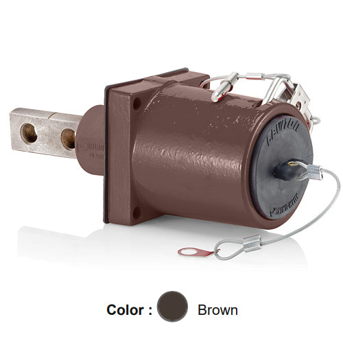 Leviton 49FR2-XH, Rhino-Hide 49 Series Single Pole Female 45 Degree Receptacle, Industrial Grade, 313-777 MCM Cable, Double Hole Bus Bar, 1000 Volt, 1135 Amp Max, Brown