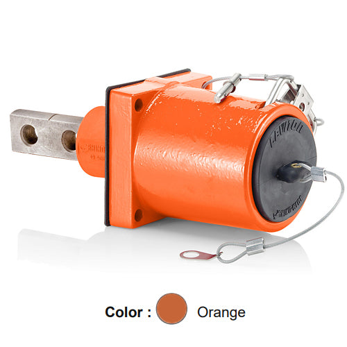 Leviton 49FR2-XO, Rhino-Hide 49 Series Single Pole Female 45 Degree Receptacle, Industrial Grade, 313-777 MCM Cable, Double Hole Bus Bar, 1000 Volt, 1135 Amp Max, Orange