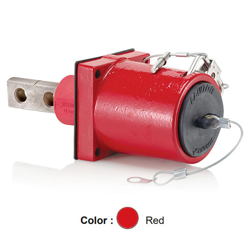 Leviton 49FR2-XR, Rhino-Hide 49 Series Single Pole Female 45 Degree Receptacle, Industrial Grade, 313-777 MCM Cable, Double Hole Bus Bar, 1000 Volt, 1135 Amp Max, Red