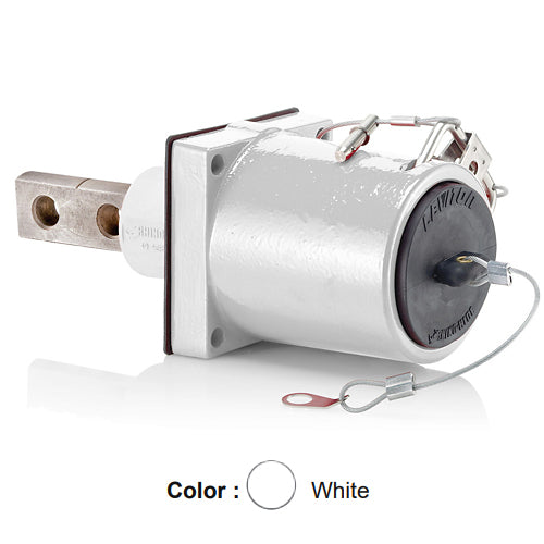 Leviton 49FR2-XW, Rhino-Hide 49 Series Single Pole Female 45 Degree Receptacle, Industrial Grade, 313-777 MCM Cable, Double Hole Bus Bar, 1000 Volt, 1135 Amp Max, White