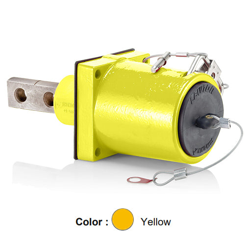 Leviton 49FR2-XY, Rhino-Hide 49 Series Single Pole Female 45 Degree Receptacle, Industrial Grade, 313-777 MCM Cable, Double Hole Bus Bar, 1000 Volt, 1135 Amp Max, Yellow