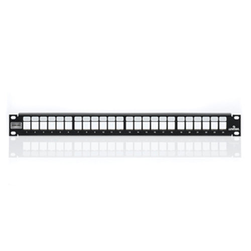 Leviton 4S255-S24, Flat Shielded Quickport Patch Panel, 24-Port, 1RU, Cable Management Bar Included, Black