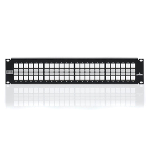 Leviton 4S255-S48, Flat Shielded Quickport Patch Panel, 48-Port, 2RU, Cable Management Bar Included, Black