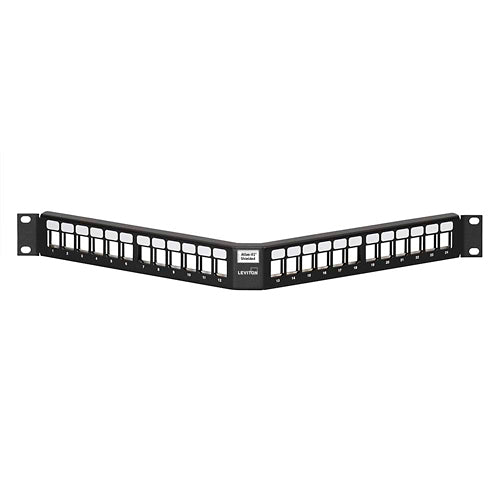 Leviton 4S256-S24, Shielded Angled Quickport Patch Panel, 24-Port, 1RU, Black