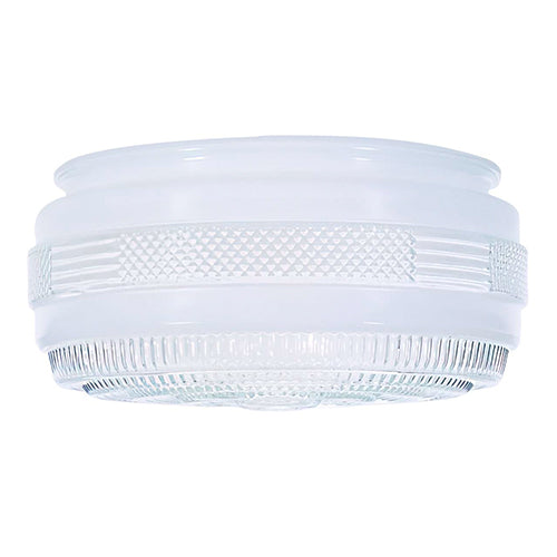 Satco 50-105, Outside White Drum Glass With Clear Sides And Bottom, White Finish, 6-1/2'' Diameter, 3-1/2'' Height, 5.875 Fitter