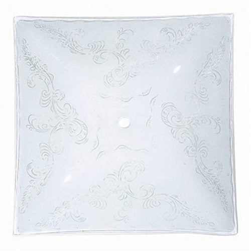 Satco 50-190, 12" Square Glass Lamp Shade, White Finish, Clear Floral Pattern Flora