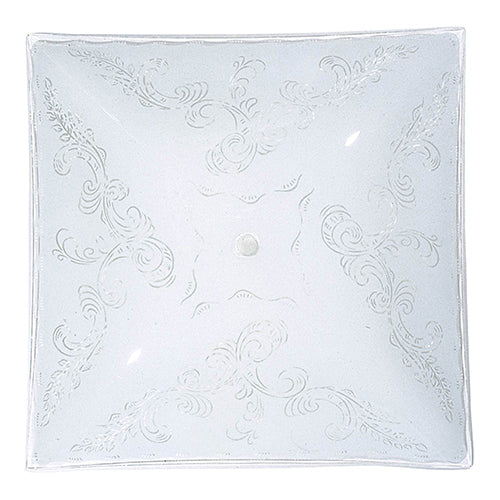 Satco 50-191, 14" Square Glass Lamp Shade, White Finish, Clear Floral Pattern Flora