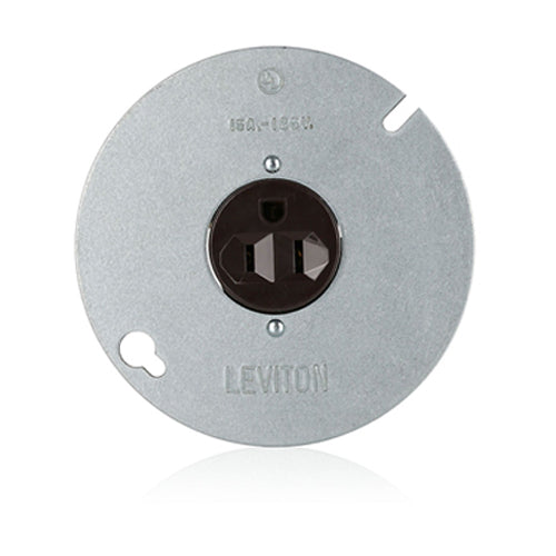 Leviton 5059, Straight Blade Single Receptacle, Commercial Specification Grade, Mounted to 4'' Cover, Smooth Face, 15A 125V, NEMA 5-15R, 2-Pole, 3-Wire, Side Wire Only, Black