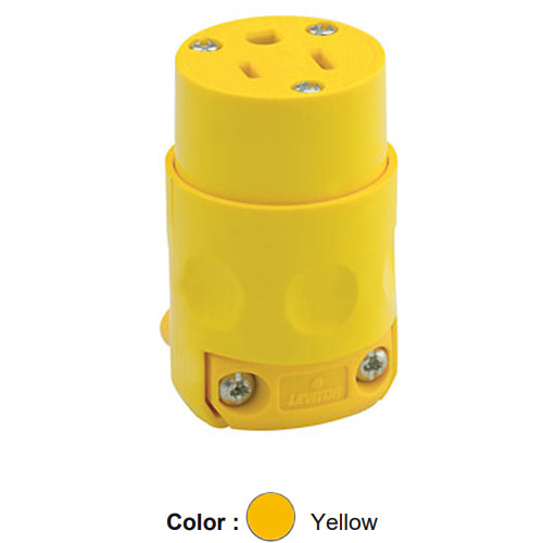 Leviton 515CV, Straight Blade Connector, Residential Grade, 15A 125V, NEMA 5-15R, 2-Pole, 3-Wire, Grounding, Yellow