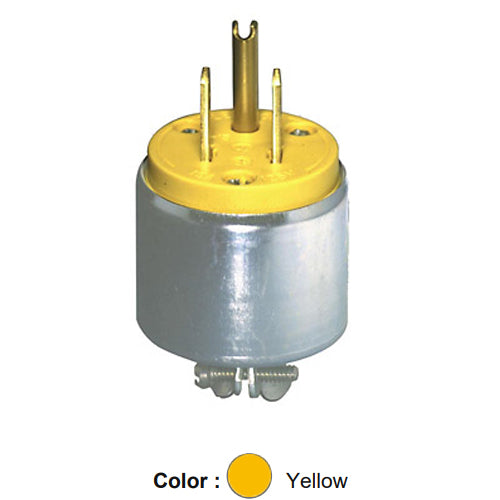 Leviton 515PA, Straight Blade Plug, Armored, 15A 125V, NEMA 5-15P, 2-Pole, 3-Wire, Grounding, Steel, Yellow
