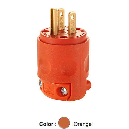 Leviton 515PV-OR, Straight Blade Plug, Residential Grade, 15A 125V, NEMA 5-15P, 2-Pole, 3-Wire, Grounding, Orange, 2 Packs