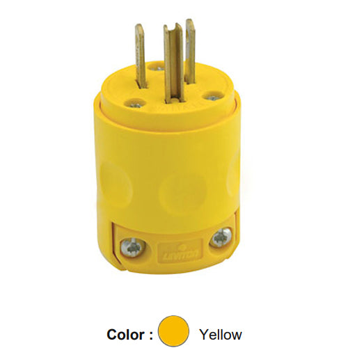 Leviton 515PV, Straight Blade Plug, Residential Grade, 15A 125V, NEMA 5-15P, 2-Pole, 3-Wire, Grounding, Yellow, 2 Packs