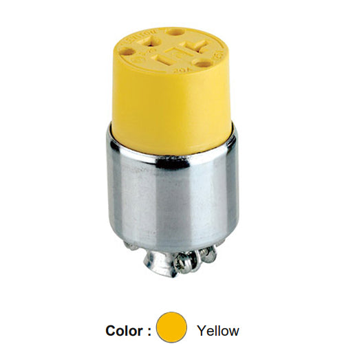 Leviton 520CA, Straight Blade Connector, Commercial Grade, Armored, 20A 125V, NEMA 5-20R, 2-Pole, 3-Wire, Grounding, Steel, Yellow