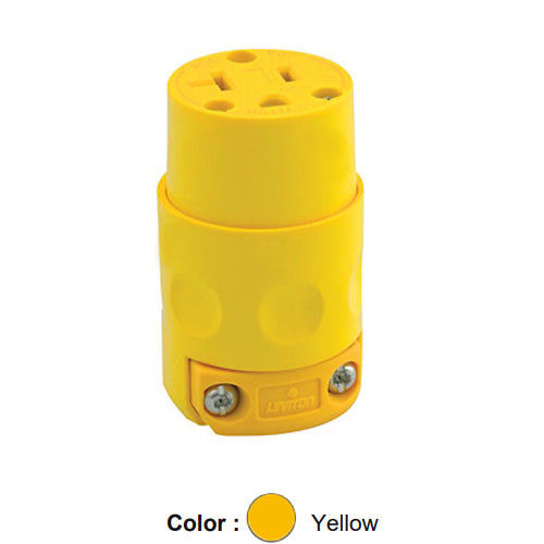 Leviton 520CV, Straight Blade Connector, Commercial Grade, 20A 125V, NEMA 5-20R, 2-Pole, 3-Wire, Grounding, Yellow