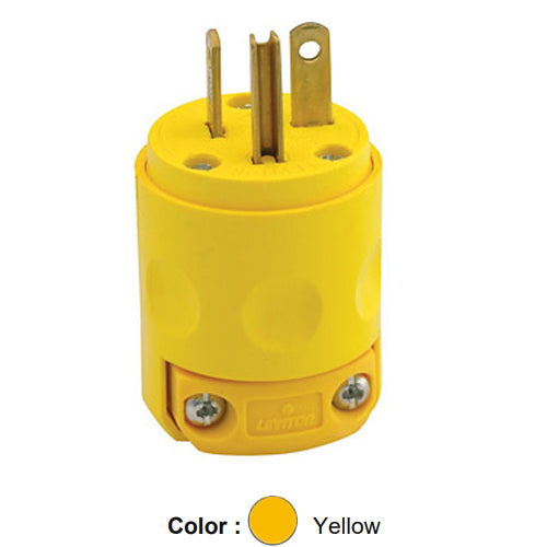 Leviton 520PV, Straight Blade Plug, 20A 125V, NEMA 5-20P, 2-Pole, 3-Wire, Grounding, Yellow