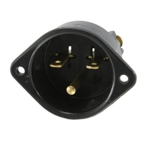 Leviton 5240, Straight Blade Flanged Inlet Receptacle, Commercial Grade, 15A 250V, NEMA 6-15P, 2-Pole, 3-Wire, Grounding, Back Wired, Thermoplastic Nylon Strap, Black