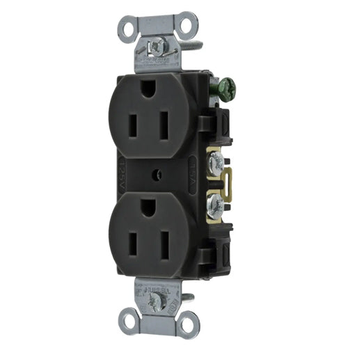 Hubbell-PRO 5252ABLK, Heavy Duty Duplex Receptacles, Smooth Face, Back and Side Wired, 15A 125V, 5-15R, 2-Pole 3-Wire Grounding, Black