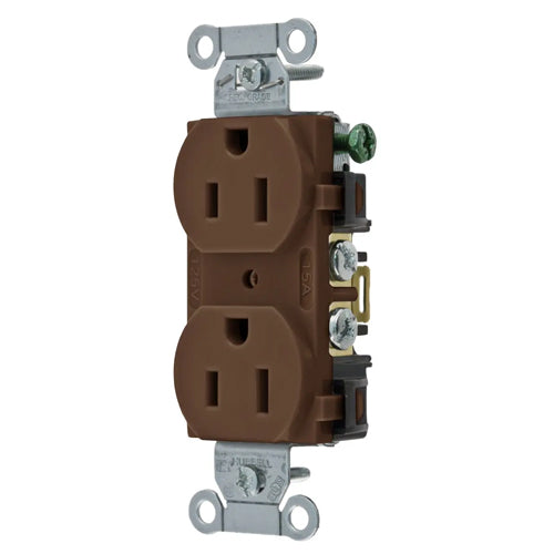 Hubbell-PRO 5252AB, Heavy Duty Duplex Receptacles, Smooth Face, Back and Side Wired, 15A 125V, 5-15R, 2-Pole 3-Wire Grounding, Brown