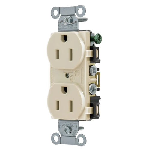 Hubbell-PRO 5252ALA, Heavy Duty Duplex Receptacles, Smooth Face, Back and Side Wired, 15A 125V, 5-15R, 2-Pole 3-Wire Grounding, Light Almond