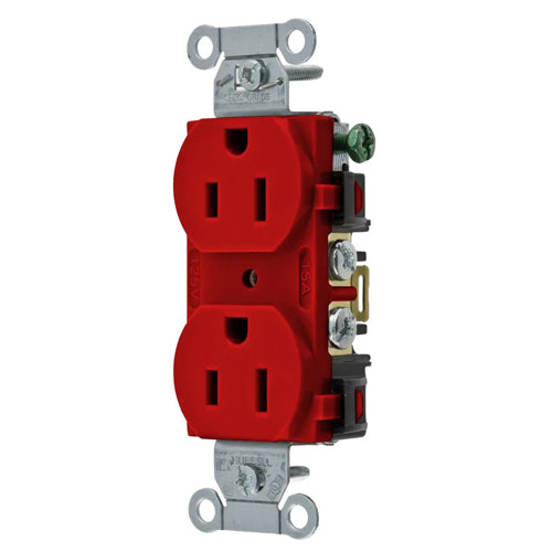 Hubbell-PRO 5252AR, Heavy Duty Duplex Receptacles, Smooth Face, Back and Side Wired, 15A 125V, 5-15R, 2-Pole 3-Wire Grounding, Red