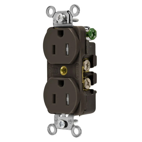 Hubbell-PRO 5252BTR, Heavy Duty Duplex Receptacles, Tamper Resistant, Smooth Face, Back and Side Wired, 15A 125V, 5-15R, 2-Pole 3-Wire Grounding, Brown