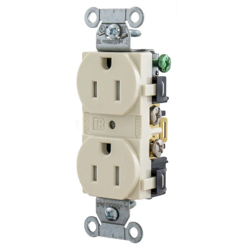 Hubbell-PRO 5252LATR, Heavy Duty Duplex Receptacles, Tamper Resistant, Smooth Face, Back and Side Wired, 15A 125V, 5-15R, 2-Pole 3-Wire Grounding, Light Almond