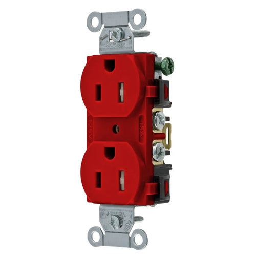 Hubbell-PRO 5252RTR, Heavy Duty Duplex Receptacles, Tamper Resistant, Smooth Face, Back and Side Wired, 15A 125V, 5-15R, 2-Pole 3-Wire Grounding, Red