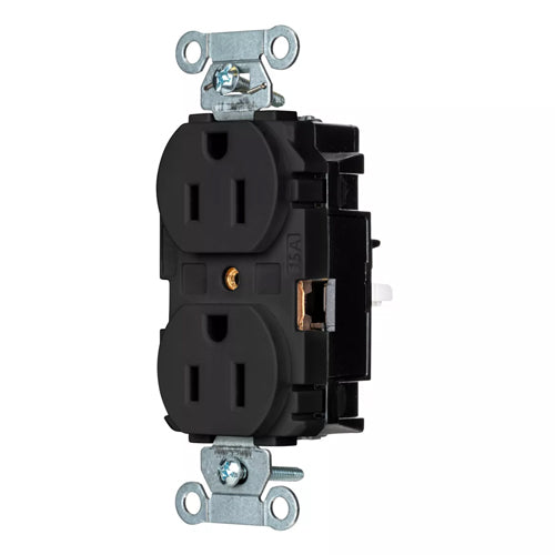 Hubbell-PRO 5252STBK, EdgeConnect Extra Heavy Duty Duplex Receptacles, Smooth Face, Screwless Terminal, 15A 125V, 5-15R, 2-Pole 3-Wire Grounding, Black