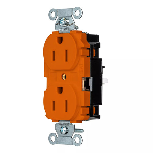 Hubbell-PRO 5252STO, EdgeConnect Extra Heavy Duty Duplex Receptacles, Smooth Face, Screwless Terminal, 15A 125V, 5-15R, 2-Pole 3-Wire Grounding, Orange