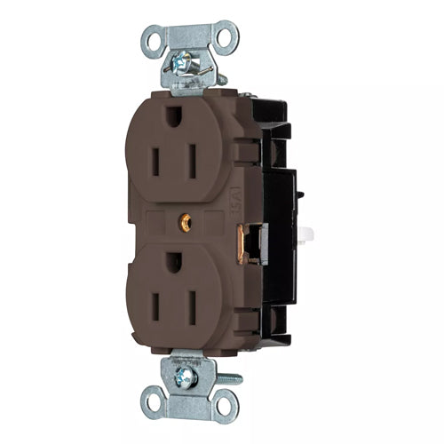 Hubbell-PRO 5252ST, EdgeConnect Extra Heavy Duty Duplex Receptacles, Smooth Face, Screwless Terminal, 15A 125V, 5-15R, 2-Pole 3-Wire Grounding, Brown