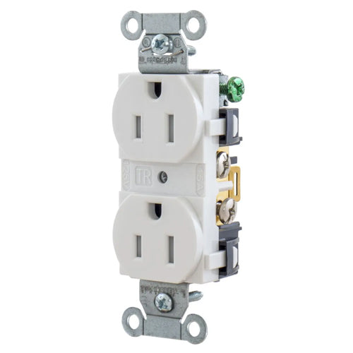 Hubbell-PRO 5252WTR, Heavy Duty Duplex Receptacles, Tamper Resistant, Smooth Face, Back and Side Wired, 15A 125V, 5-15R, 2-Pole 3-Wire Grounding, White