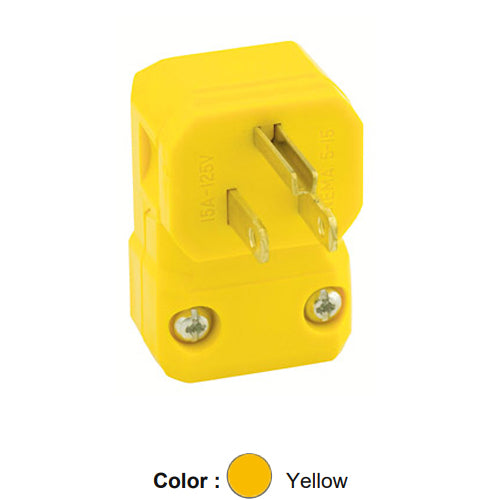 Leviton 5256-VA, Python Straight Blade Angle Plug, Industrial Grade, 15A 125V, NEMA 5-15P, 2-Pole, 3-Wire, Grounding, Yellow