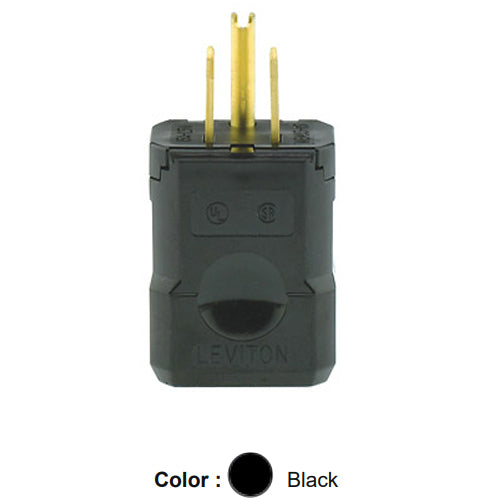 Leviton 5256-VB, Python Straight Blade Plug, Industrial Grade, 15A 125V, NEMA 5-15P, 2-Pole, 3-Wire, Grounding, Black